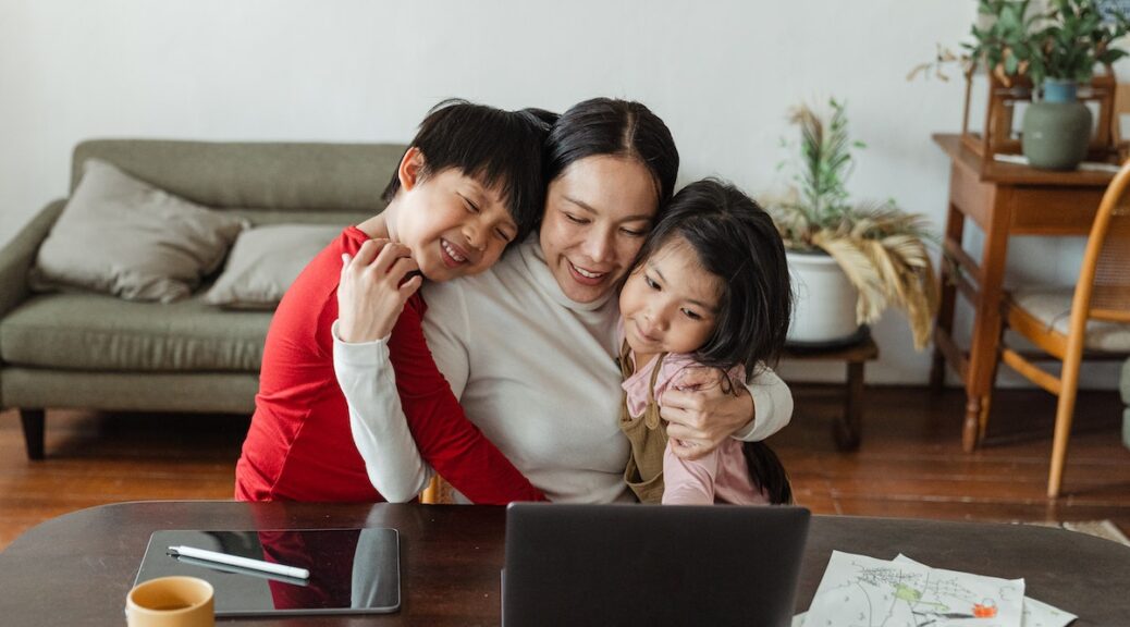 mom and son and daughter