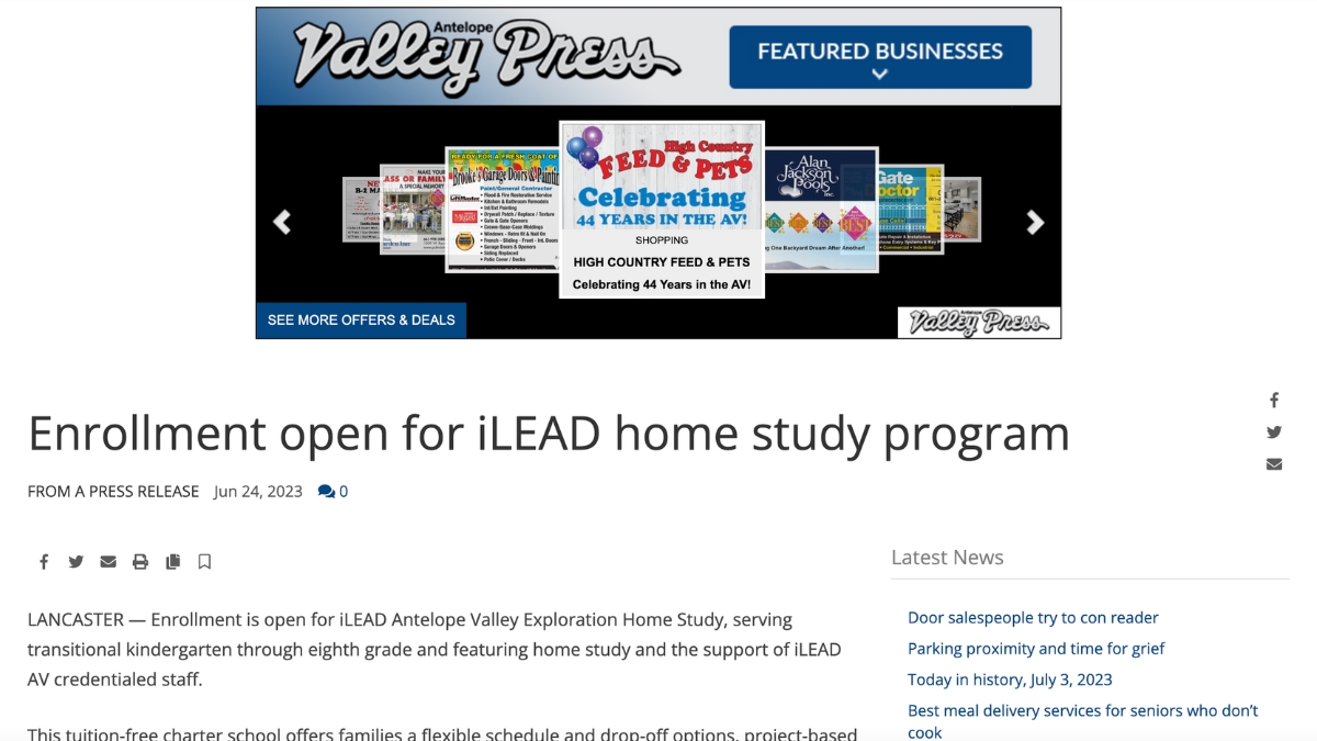 Antelope Valley Press - iLEAD AV Exploration enrollment open