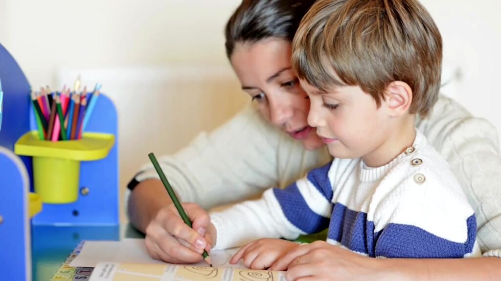 mom and child writing