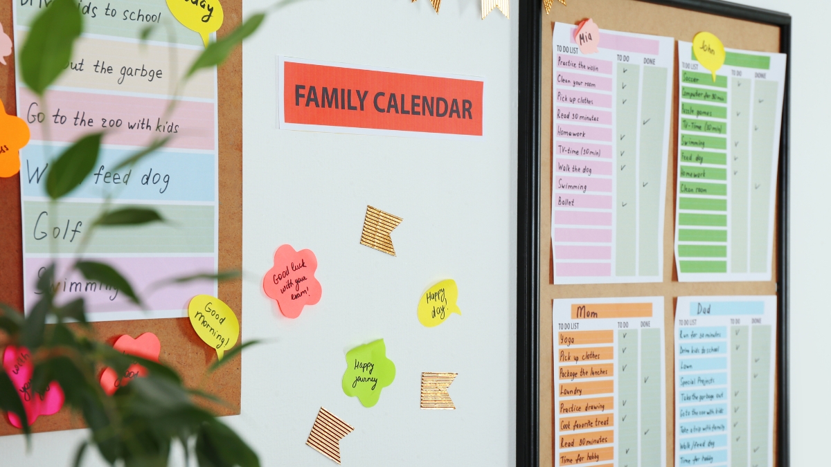 Family calendar sticky notes planning
